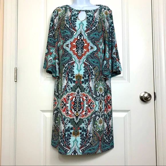 Chico's | Dresses | Chicos Womens Casual Shift Dress Paisley Flared Sleeves  Size